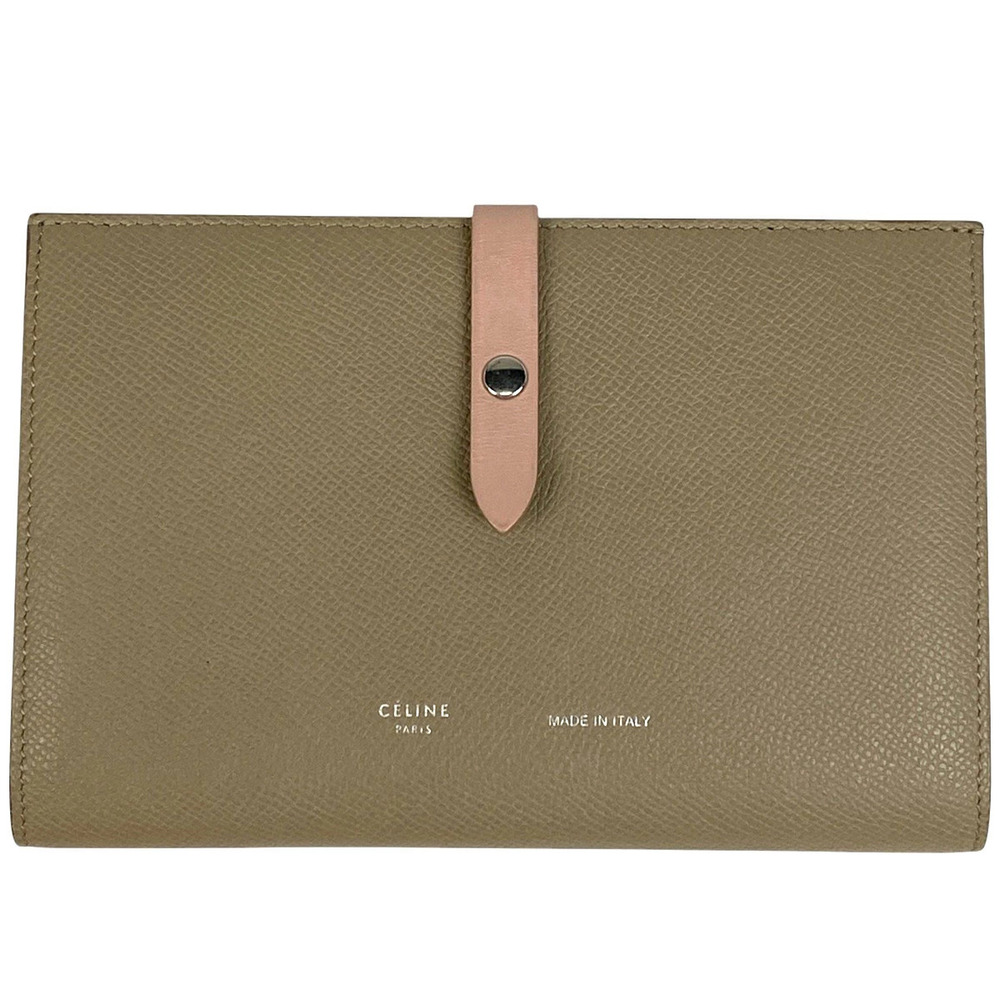 Celine Strap Wallet Bi fold Long Leather Beige Pink